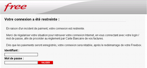 Interface Free lors d'une navigation (systématique)