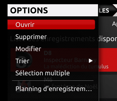 Options d'un enregistrement
