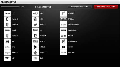 Interface de recherche de chaînes TNT