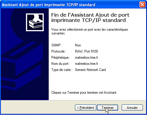 Cliquer sur "Terminer"