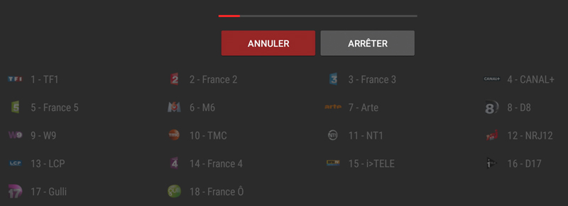 Scan des chaînes en cours