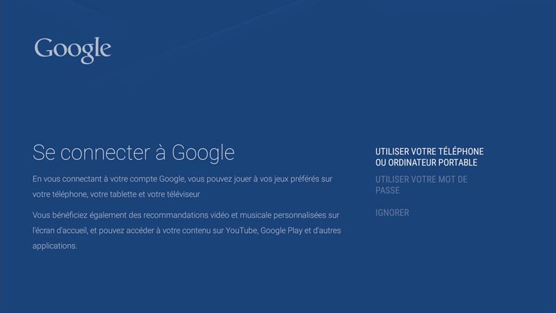 Se connecter à Google ou ignorer