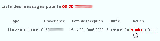 Liste des messages